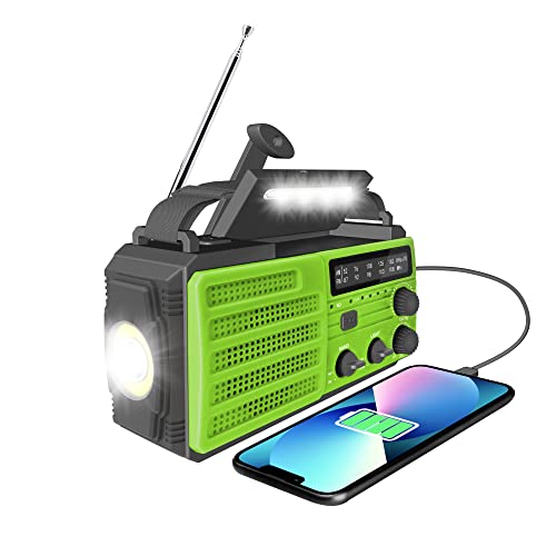 Radio Solar con manivela de 8000 mAh, Radio portátil Am/FM SOS, Alarma, dínamo, Radio de Supervivencia, IPX3 con brújula para, Cargador de teléfono, Linterna LED y luz de Lectura (Verde) Cover