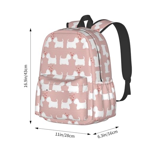 Westie Dogs Pattern Backpack Adjustable Casual Daypack Rucksack Travel Bags Bookbag For Women Men Adult 17 Inches4