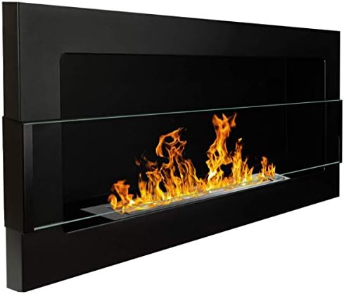 Bio Ethanol Fire BioFire Fireplace Modern 900 x 400 Black with Glass Wall - Mounted Alcohol Fireplace