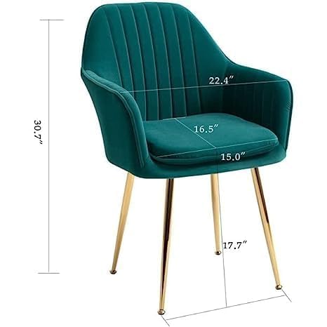 Image of Green Velvet Chair for Home | Modern Accent Armchair in Soft Velvet Fabric with Golden Legs | Set of 2 Premium Accent Chair for Living Room Bedroom Restaurent | Green, 2 pc