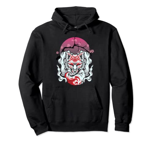 Kitsune Fox Japanese Nine Tailed Fox Cherry Blossom Flowers Sudadera con Capucha