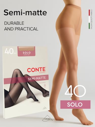 Image of Conte Solo 40 Denier Sheer Pantyhose for Women, Tights with Reinforced Toe | Sheer Stockings for Women, Semi-Matte Finish, Reinforced Panty, Lycra Fiber, Large Gusset XXL-3XL, Medias Para Mujer