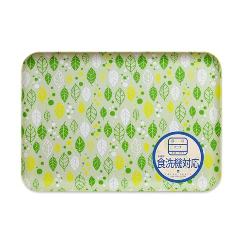 TATSU-CRAFT(タツクラフト) 北欧 風 和紙 トレー M 33cm サマー リーフ グリーン 食洗機対応 日本製 トレイ お盆 プラスチック おしゃれ 食事 食卓用 キッチン ランチョンマット 紙 洗える 小学生 子供 かわいい