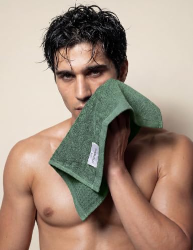 Image of DAMENSCH Unisex Premium Bamboo Blend, Ultra-Soft, Absorbent, Dual Waffle and Terry Texture Waffle Face Towel - Ocean Blue, Forest Green - Pack of 5
