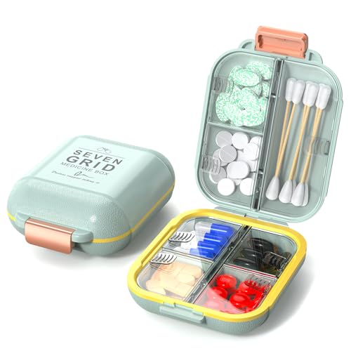 ZORVIDSON Reise-Tablettenbox Tablettenbox mit 7 Fächern BPA-freie Kunststoff-Wochen-Pillendose 7 Tage kompakte Medikamentenbox für Vitamine und Nahrungsergänzungsmittel(Grün Klein)