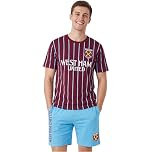 Get Trend West Ham United FC Men’s Pyjama Set M-3XL, Short Cotton Pj Bottoms & Soft T-Shirt, Football Loungewear Men’s Gifts (West Ham, Burgundy/Blue, M)