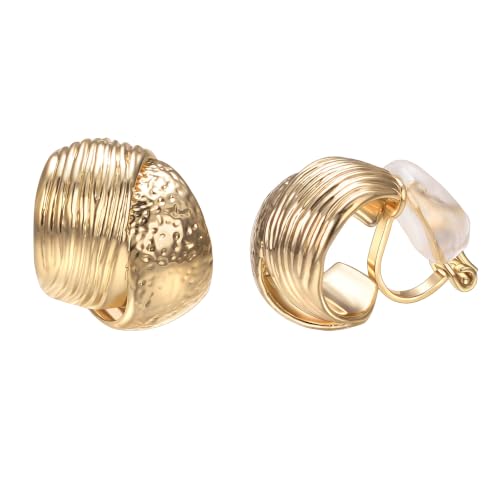 Image of Yoursfs Gold Textured Knot Clip On Earrings for Women Non Pierced Earring 18K Gold Plated Double Half Hoop Earrings Trendy Jewelry
