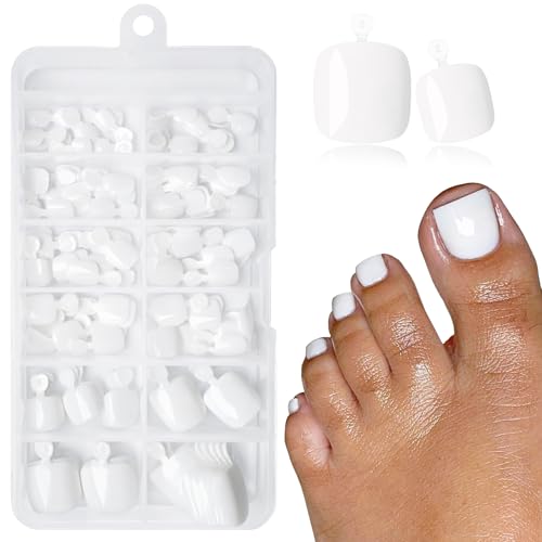 LoveOurHome 120pc White Press on Toenails Women Fake Toe Nails with Tabs, White Fake Toenails Press on Toes Nails Glue on Toenail Acrylic Toe Nail Tips Artificial  Toenail for Women Girls