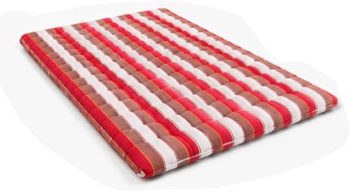 Image of H B MSALA 3 Inch Soft Cotton Gadda Mattress, Maroon, 78x72 inches,Lining Pattern, Foldable & Breathable, Lightweight Bedding, for Floor & Bed, Guest Room Use