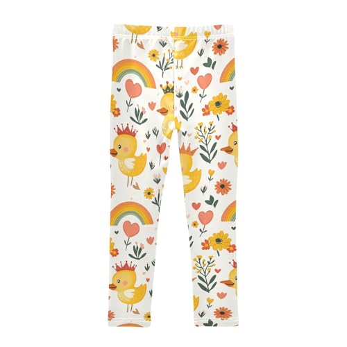 Ducks Flowers Girls' Leggings Toddler Doodles Rainbow Daisy Kids Yoga Pants Dance Active Tights 4T2