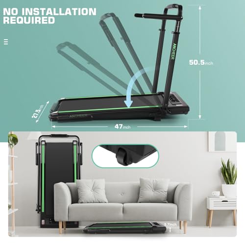Image of Walking Pad Treadmill Adjustable Height, Under Desk Treadmills with Handle Bar and Incline, 300lbs Capacity Foldable Treadmill with Removable Desk Workstation, Installation-Free(Black Green)