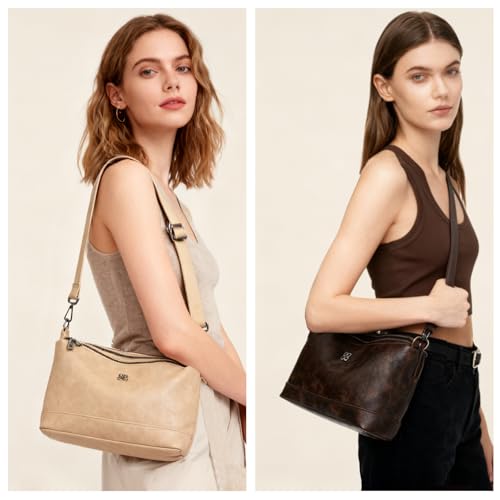 Image of Eslcorri Lightweight Nylon Crossbody Bag for Women, 3 Pocket Casual Shoulder Purse with Adjustable Strap for Travel Daily Use | Well-organized