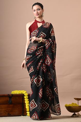 Image of MIRCHI FASHION Women Sari Georgette Chevron Printed | Modern Pattern Farewell and Festive Drape with Matching Blouse Piece