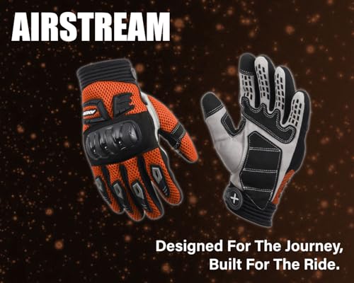 Image of Axor Airstream Riding Gloves Providing Enhanced Grip and Impact Protection with Touchscreen Functionality and an Adjustable Fit-Black Orange-XL