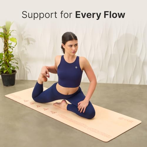 Image of CULT TPE Yoga Mat 6mm with Carry Bag & Strap - Eco-Friendly, Non-Slip, Lightweight & Durable Exercise Mat for Yoga, Pilates, Meditation & Home Workouts - Beige Pink