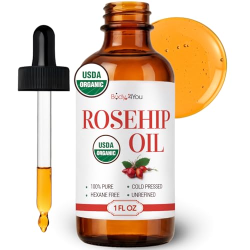 BodyJ4You Rosehip Oil for Face - 100% Pure Natural USDA Organic Cold Pressed - Hydrating Skin Hair...