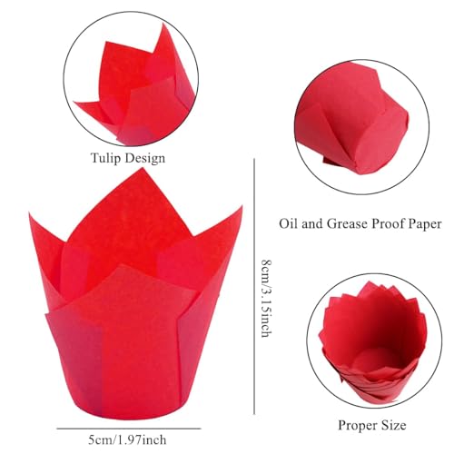 Image of 150 Pieces Tulip Cupcake Muffin Liners Paper Baking Cups Greaseproof Cupcake Wrappers for Birthday Wedding Party Baby Showers Catering Restaurants(Red /Green /Yellow)