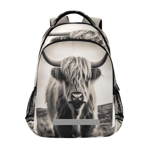 ATTX Mochila impermeável com design de vaca com chifres longos – Mochila ergonômica para caminhadas, viagens e esportes ao ar livre #418