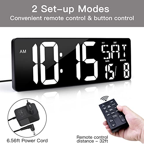 Horloge murale numérique grand écran LED réveil avec température 16,5''