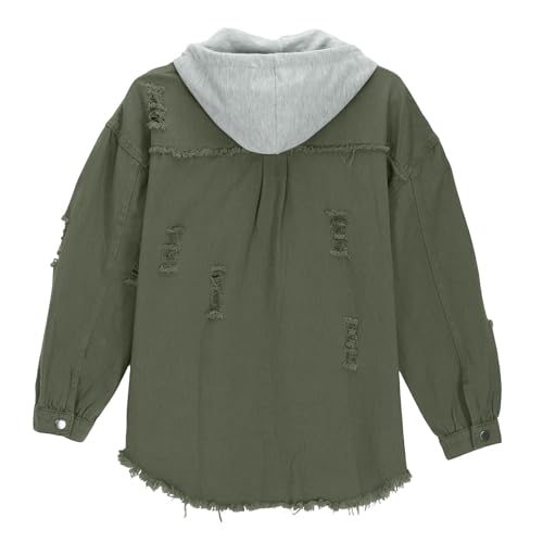 Womens Denim Jacket Oversized Distressed Hooded Jean Coat Fall Clothes - image 7