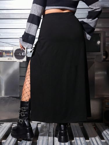 OYOANGLE Women's Plus Size High Slit Buckle Maxi Skirt Y2K Streetwear Long Skirts2