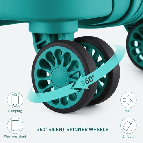Image of Kono Luggage Set Hard Shell Travel Trolley with 4 Spinner Wheels TSA Combination Lock Lightweight Polypropylene Suitcase, Turquoise, 20 inch /24 inch /28 inch, Luggage Set