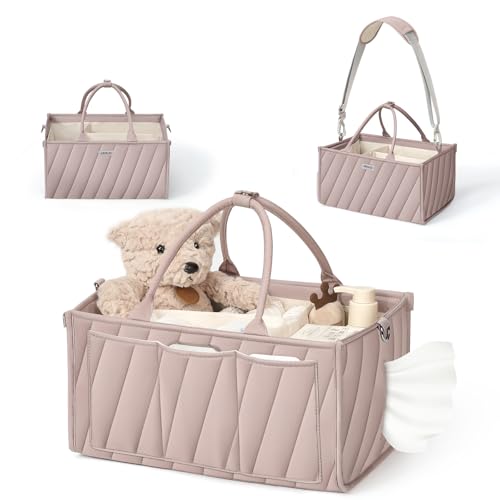 VKSAO Diaper Caddy Organizer – Portable Storage Basket with Shoulder Strap & Stroller Hooks, Splashproof Quilted Nursery & Car Tote, Gender Neutral Gift for Baby Shower, Smoky Gray