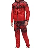 Wenchuang Herren Tarnen Trainingsanzug Fitnessanzug Sportanzug Sweatjacke Tops + Hose XL Rot