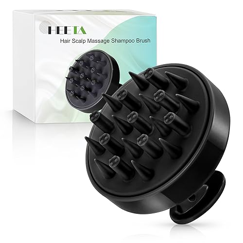 HEETA Hair Scalp Massager Brush, Updated Hair Shampoo Brush, Wet & Dry Scalp Exfoliator with Soft Silicone Bristles, Head Massager Washing Hair Care Tool for Women Men Kid for all Hair Types (A_Black)