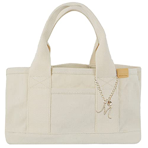 ミニ トートバッグ レディース 小さめ 軽い キャンバス 大容量 無地 仕切り ポケット付 マザーズバッグ ランチバッグ ハンドバッグ 自立 イニシャル バッグチャーム (ナチュラル【イニシャルチャーム:M】) ミニ トートバッグ レディース 小さめ 軽い キャンバス 大容量 無地 仕切り ポケット付 マザーズバッグ ランチバッグ ハンドバッグ 自立 イニシャル バッグチャーム (ナチュラル【イニシャルチャーム:M】)