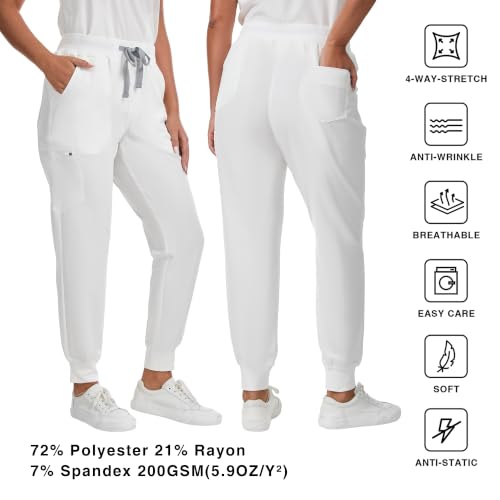 Image of Kitmaz Scrub Pants for Women - Mid Rise 4-Way Stretch Anti-Wrinkle Slim Fit Jogger Pants, Drawstring & 5 Pockets