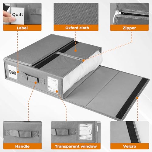 JAECU 2 Stück Aufbewahrung Bettwäsche Organizer, Faltbarer Aufbewahrungstasche für Bettlaken, Oxford-Stoff Aufbewahrungsbox Kann in Kleiderschrank, Unterbett und in Schubladen (Grau)