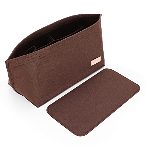 Image of Doxo Purse Organizer Insert for Handbags & Base Shaper 2pc Set, Felt Neverfull PM Organizer Insert, Tote Bag Organizer with Zipper Pocket and Bottle Holder, Fit Neverfull PM and More, Brown-M