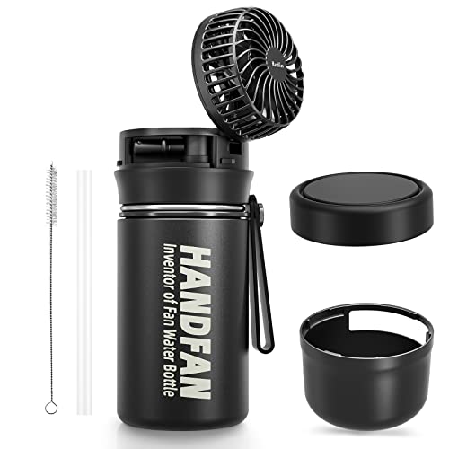 HandFan Kids Water Bottles With Fan Sport Insulated Water Bottle With Straw&Handle Leak Proof Vacuum Stainless Steel Water Jug - 12oz