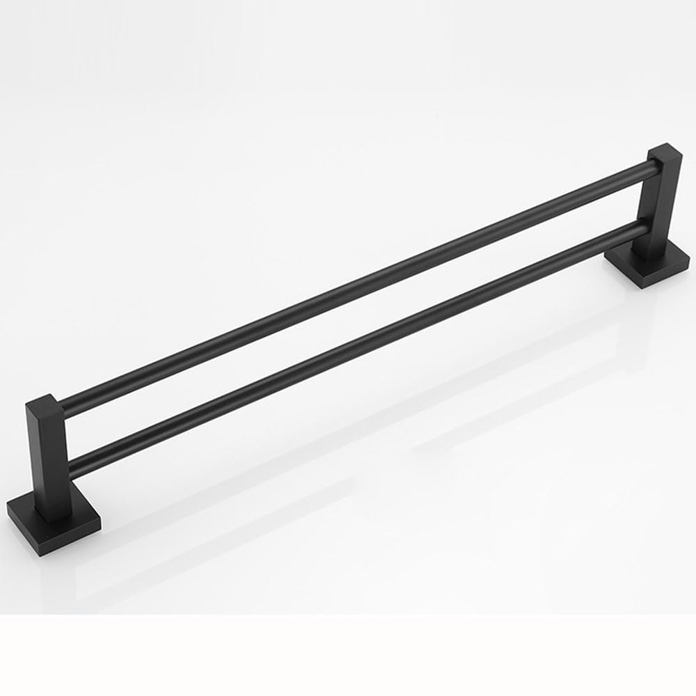 Porte-serviettes double noir mat 50 cm mural en aluminium de salle de bain