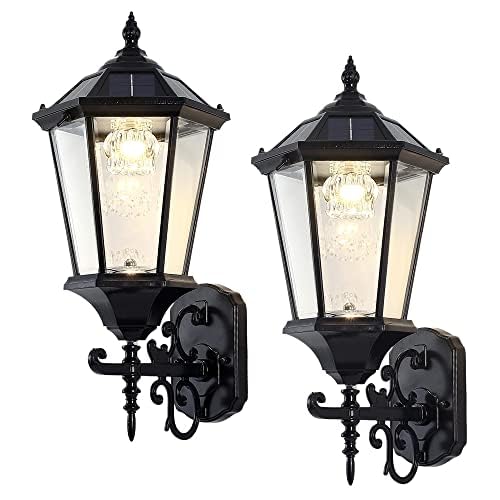 WisHomee Decorative Solar Wall Light Outdoor Lamp, Waterproof Dusk to Dawn Soalr Wall Lantern, LED Wall Mount Light Fixture, 21” Large, Aluminum