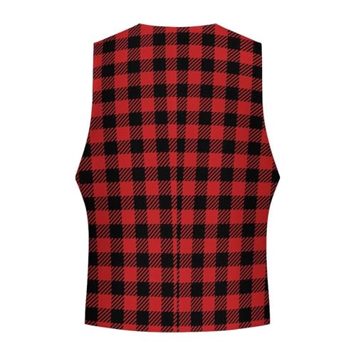 Red and Black Lumberjack Buffalo Plaid Funny Men's Formal Suit Vest Casual Business Dress Waistcoat Printed Vest Slim Fit4