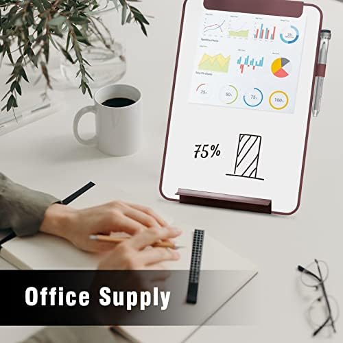 TOWON A4 Whiteboard Glass, Portable Small Dry Erase Board Pad, Desk Whiteboard Stand with PU Cover, Travel White Board with Clip for Office, Meeting, Draft, Home, 34x23 cm, Burgundy