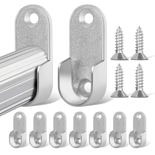 16 Pezzi Supporto Tubo Armadio, Supporti per Asta Appendiabiti in Lega di Zinco con 32 Viti,Supporto per Tubi per Armadio,Reggi Bastone per Guardaroba, Asta Armadio Supporto per Tende e Vestiti