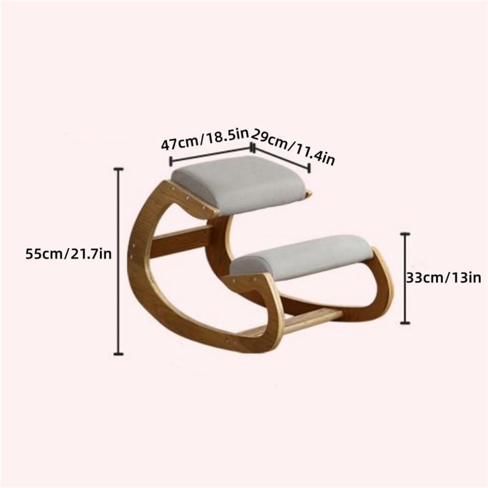 Ergonomic Chair with Wooden Frame, Kneeling Office Chair, Knee Seat with Cushion, Posture Chair Suitable for Living Room, Study and Office