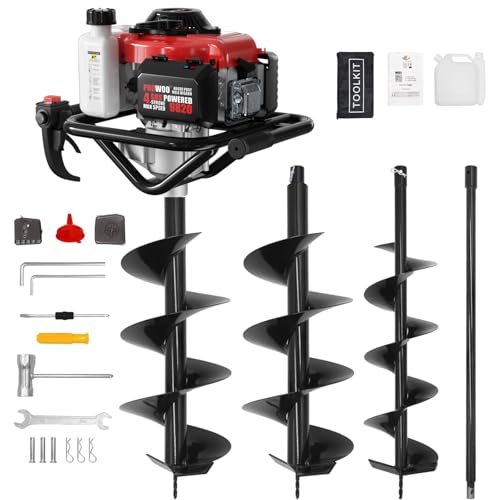 Image of 68CC Gas Powered Post Hole Digger, 4 Stroke Auger with 6&8 Inch Bits | No Gas-Oil Mix! 68CC Powerful Motor, Quieter Than 2-Stroke. Includes 6 inch&8 inch Auger Bits + Extension Rod