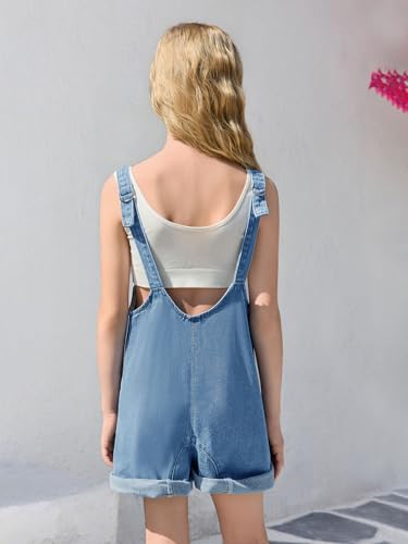 Image of Haloumoning Girls Denim Overall Shorts Kids Summer Adjustable Straps Jumpsuits Jeans Shortalls 5-14 Years