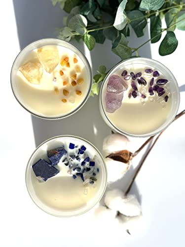 Healing Crystal Candle, Scented Candle Infused Amethyst And Clear Quartz Crystals, English Pear&Freesia Scented,Positivity Energy Wellness, Gift For Women Aromatherapy Clean Vegan 10Oz Jar Candle #TOP6
