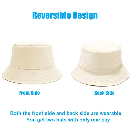 Image of Bucket Hat for Women Men, Reversible Cotton Summer Sun Beach Cap Solid Color Style