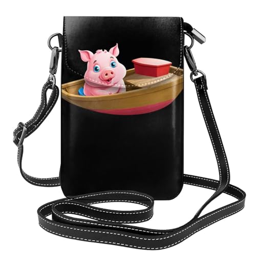 Sac à main pour téléphone portable motif cochon rose en cuir avec rabat