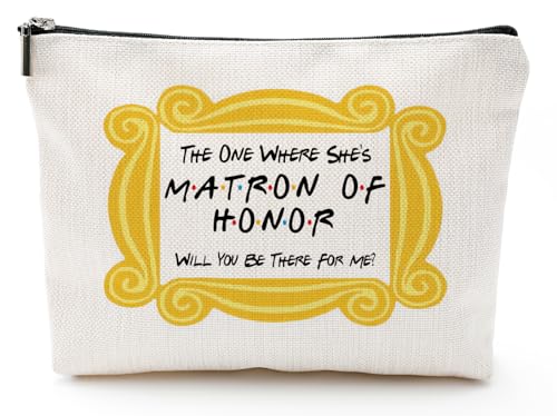 Vancsenia The One Where She's Matron Of Honor, Gift for Bridesmaid,Bachelorette Party Wedding Gifts for Besties Friends Makeup Bag Purse Cosmetic Bag for Women