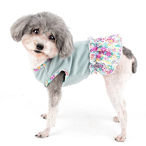 Zunea Dog Dresses for Small Dogs Floral Puppy Princess Dress Summer Female Flowers Pet Clothes Cute Fancy Skirt Soft Doggie Vest Dress Chihuahua Yorkie Apparel Outfits Green XS - Image 2