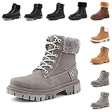 Botines Mujer Invierno Botas Zapatos Invierno Forradas Cuero Calzado Nieve Tacon Ankle Boots Elegantes Piel Forro Tacon Planas 1 Gris Größe 37