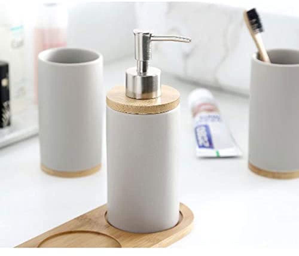 Set di accessori da bagno Dispenser di sapone 4 Pezzi Spazzolino da Denti Bicchiere Mensola di bambù Set da bagno Accessori da bagno 4 Pezzi Bagno Quattro Pezzi