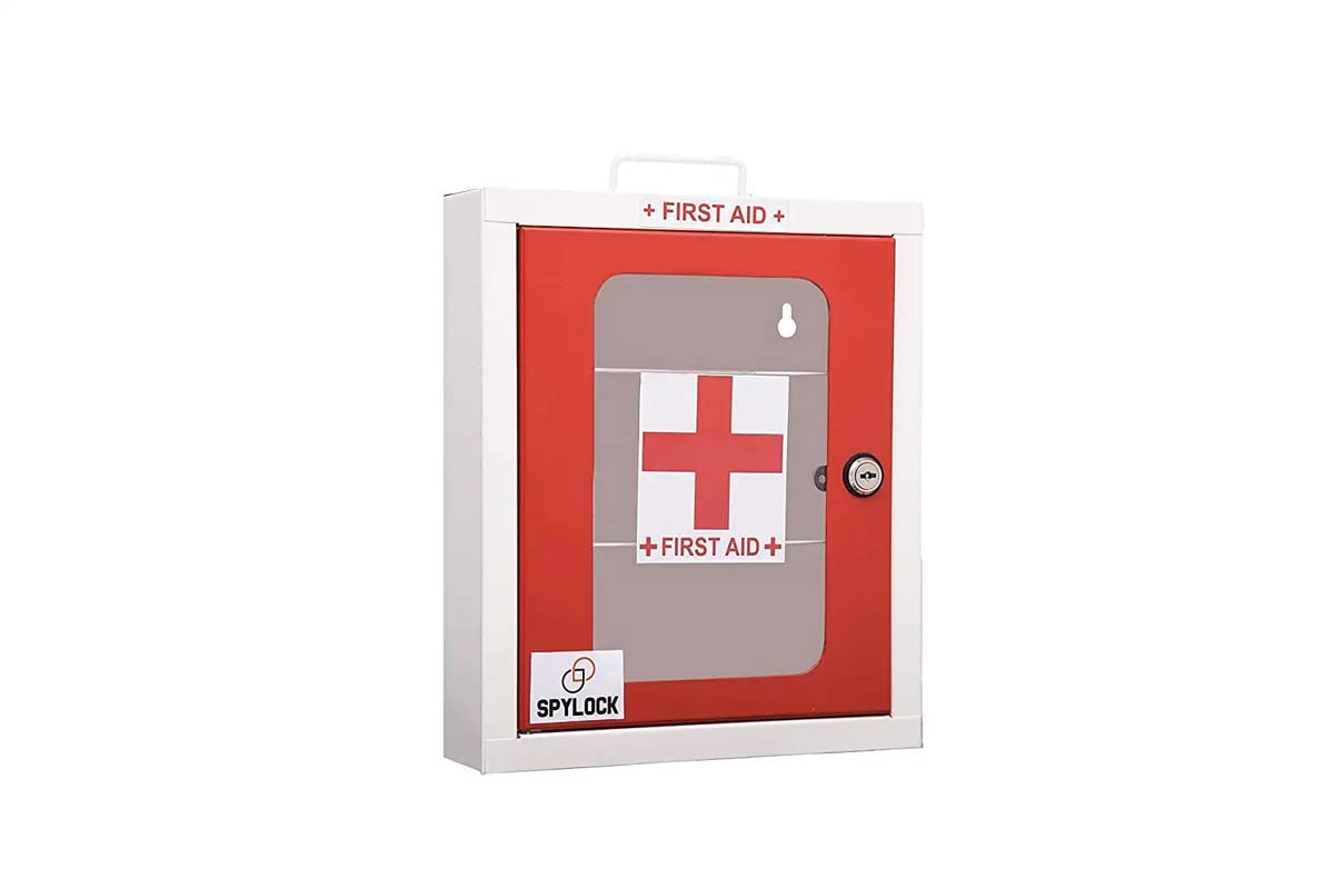 SPYLOCK Heavy Grade Metal First Aid Box Wall Mountable | Multi-Compartment Emergency Medical Kit Cabinet for Home, Office, School, Clinic | Lockable Durable Safety Organizer